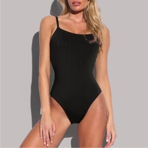 New TA3 Lacey Black Lace Up Shaping One Piece Swimsuit Large Short Shapewear